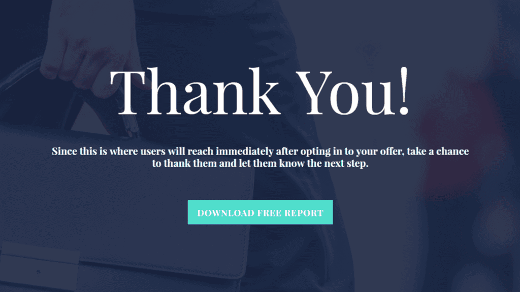 Thank you page for landing pages