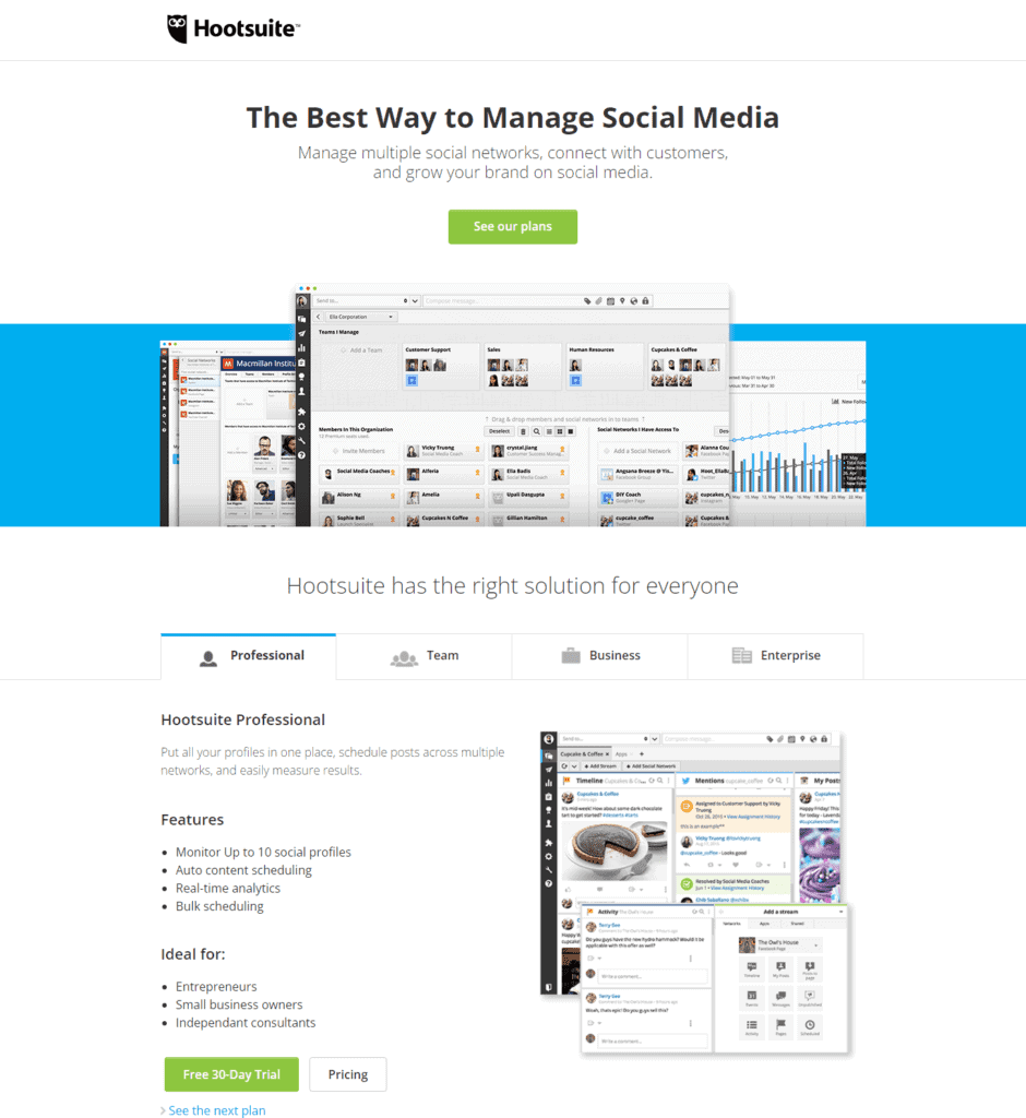 Hootsuite landing page example