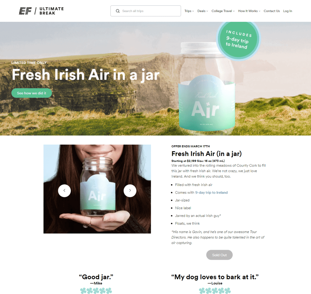 Fresh irish air landing page